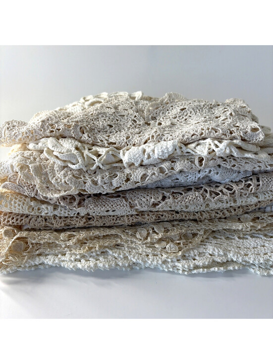 Other - Vintage Crochet Table Runner Lot of 12 Handmade Lace Doilies White Ecru Floral